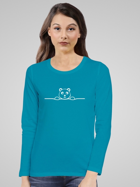 

Pootlu Women Turquoise Blue Typography T-shirt