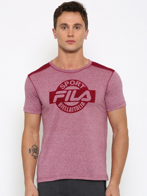 

FILA Men Maroon Melange Printed Round Neck T-shirt