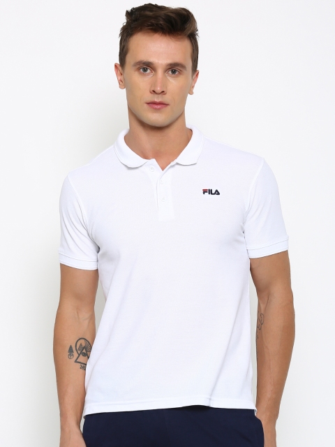 

FILA Men White Solid Polo Collar T-Shirt