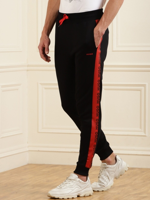 

HUGO Men Black & Red Solid Pure Cotton Track Pants
