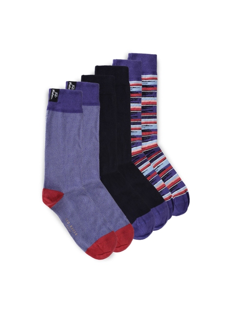 

Ted Baker Men Pack Of 3 Black & Blue Colorblocked Calf Length Socks