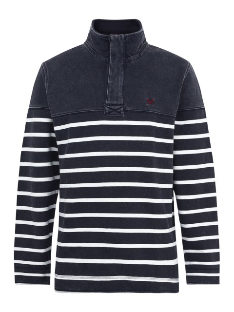 

Crew Clothing Men Navy Blue & White Striped Pure Cotton Sweatshirt