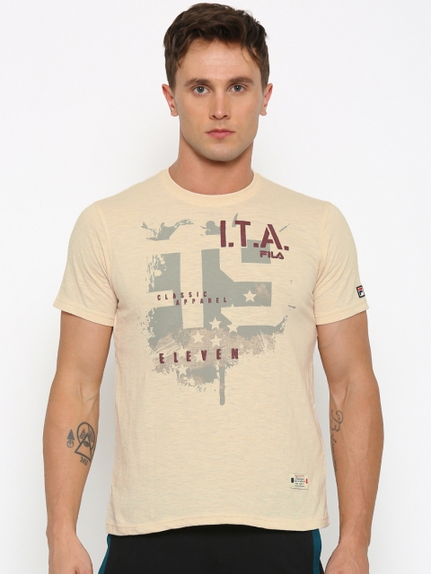 

FILA Men Beige Printed Slim Fit Round Neck T-shirt