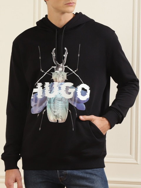 

HUGO Men Black Printed Hooded Sweatshirt
