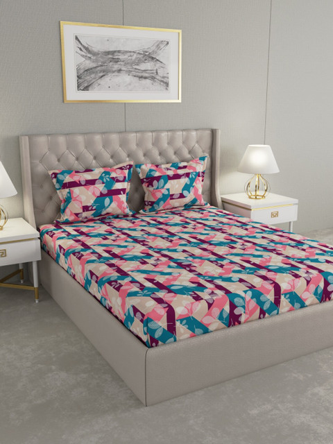 

Raymond Home Beige & Blue 104 TC Cotton Queen Bedsheet with 2 Pillow Covers