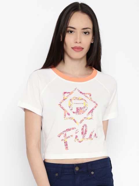 

FILA Women White Printed Crop T-shirt