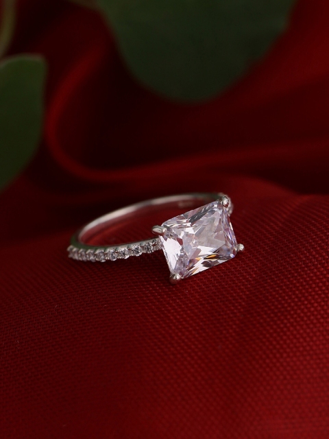 

Hiara Jewels Rhodium-Plated Silver-Toned & White CZ-Studded Finger Ring