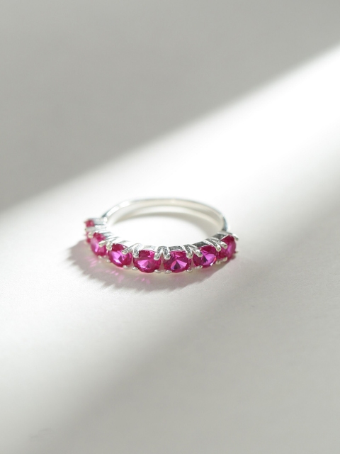 

Hiara Jewels 925 Silver Sterling Rhodium-Plated Pink CZ Studded Ring
