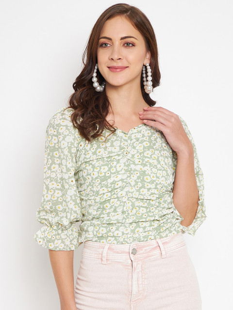 

Madame Green & White Floral Printed Top