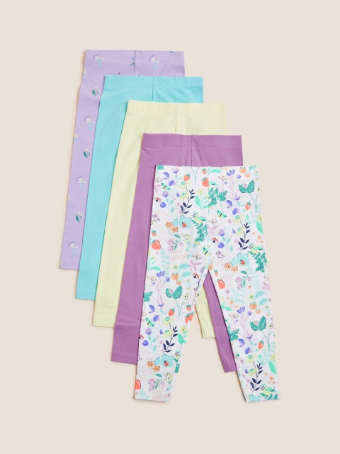 

Marks & Spencer Girls Pack Of 5 Printed Leggings, Multi