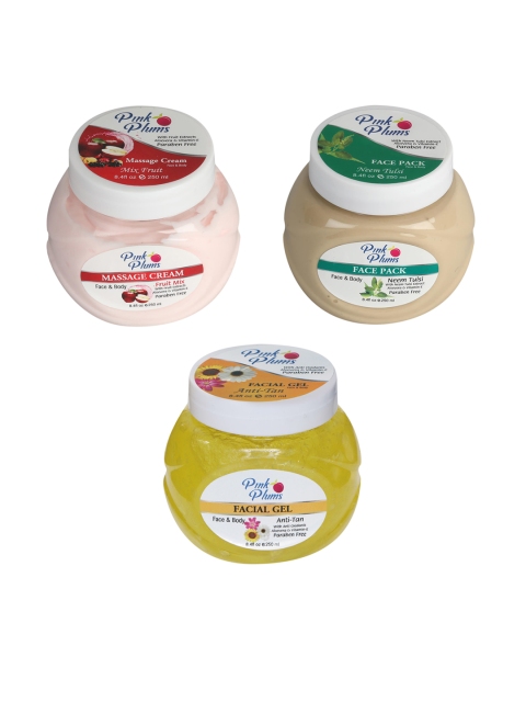 

Pink Plums Paraben Free Massage Cream-Face Pack-Facial Gel Combo - 250 ml Each