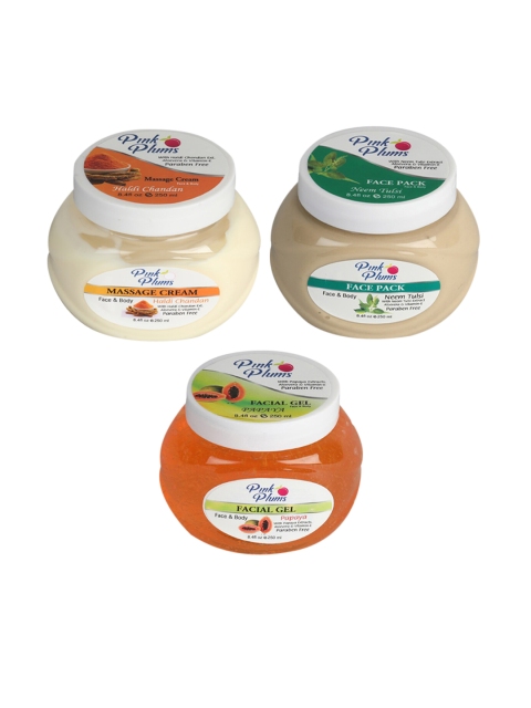 

Pink Plums Paraben Free Massage Cream-Face Pack-Facial Gel Combo - 250 ml Each, Off white