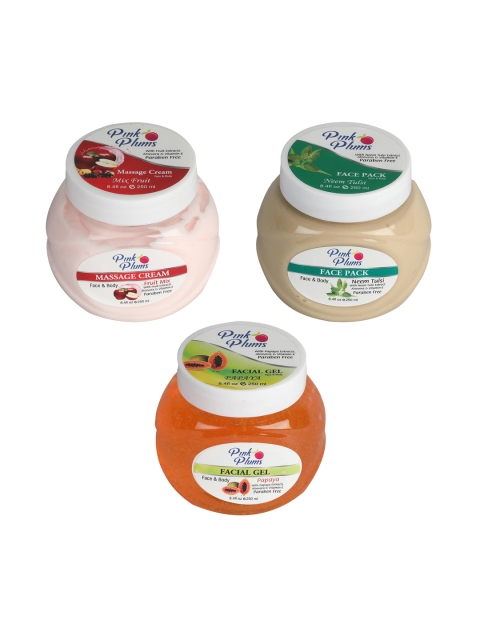 

Pink Plums Paraben Free Massage Cream-Face Pack-Facial Gel Combo - 250 ml Each