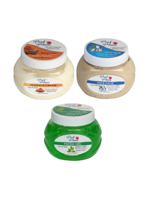 

Pink Plums Paraben Free Massage Cream-Face Pack-Facial Gel Combo - 250 ml Each, Off white