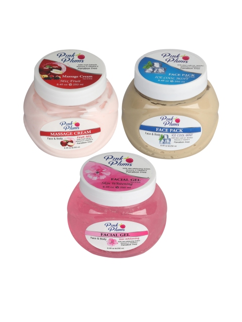 

Pink Plums Paraben Free Massage Cream-Face Pack-Facial Gel Combo - 250 ml Each