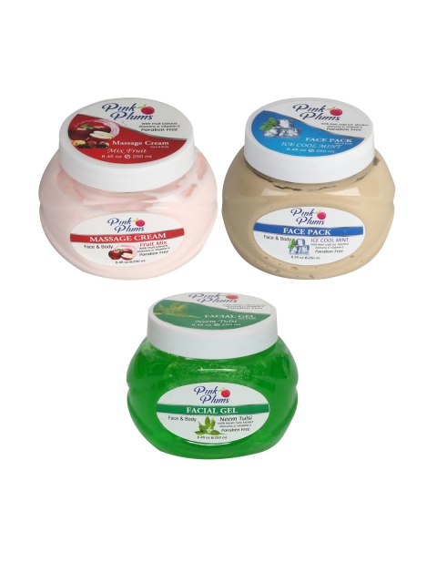 

Pink Plums Paraben Free Massage Cream-Face Pack-Facial Gel Combo - 250 ml Each