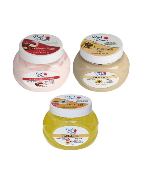 

Pink Plums Paraben Free Massage Cream-Face Pack-Facial Gel Combo - 250 ml Each