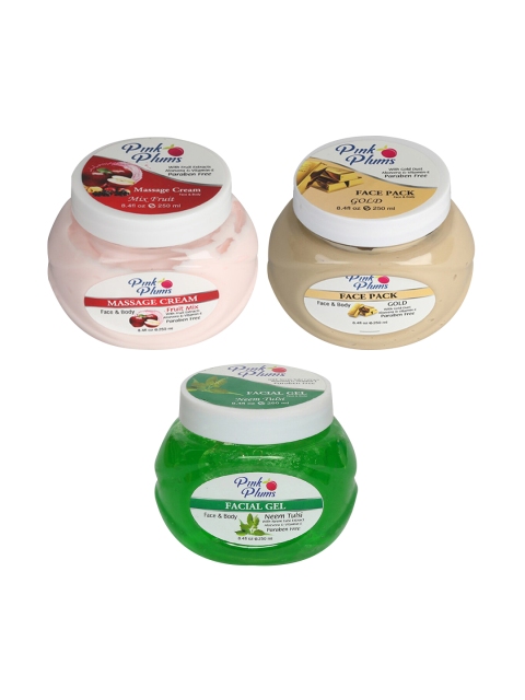 

Pink Plums Paraben Free Massage Cream-Face Pack-Facial Gel Combo - 250 ml Each