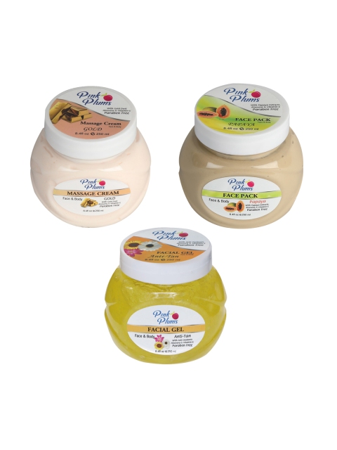 

Pink Plums Paraben Free Massage Cream-Face Pack-Facial Gel Combo - 250 ml Each, Off white