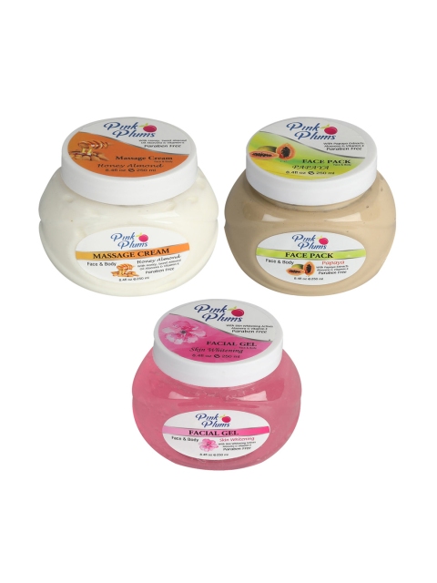 

Pink Plums Paraben Free Massage Cream-Face Pack-Facial Gel Combo - 250 ml Each, White