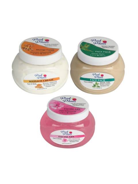 

Pink Plums Paraben Free Massage Cream-Face Pack-Facial Gel Combo - 250 ml Each, White
