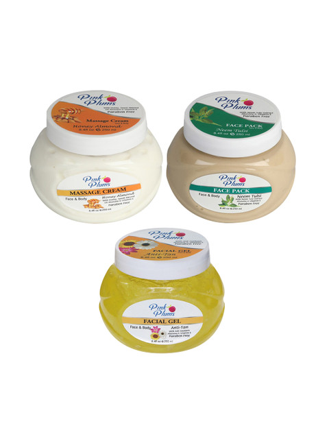 

Pink Plums Paraben Free Massage Cream-Face Pack-Facial Gel Combo - 250 ml Each, White