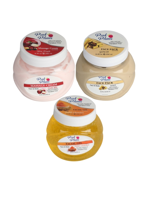 

Pink Plums Paraben Free Massage Cream-Face Pack-Facial Gel Combo - 250 ml Each