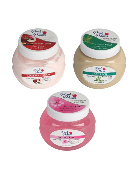 

Pink Plums Paraben Free Massage Cream-Face Pack-Facial Gel Combo - 250 ml Each