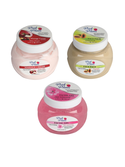 

Pink Plums Combo of Paraben Free Massage Cream + Face Pack + Facial Gel - 250 ml Each