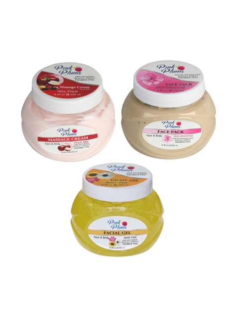 

Pink Plums Paraben Free Massage Cream-Face Pack-Facial Gel Combo - 250 ml Each
