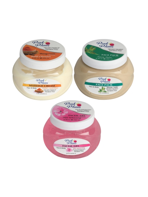 

Pink Plums Paraben Free Massage Cream-Face Pack-Facial Gel Combo - 250 ml Each, Off white