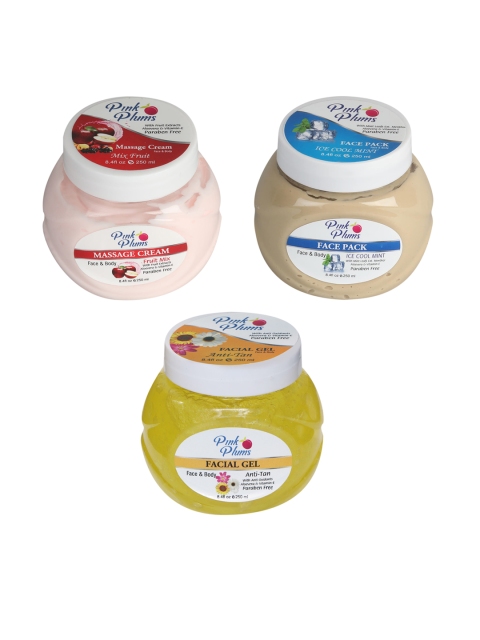 

Pink Plums Paraben Free Massage Cream-Face Pack-Facial Gel Combo - 250 ml Each
