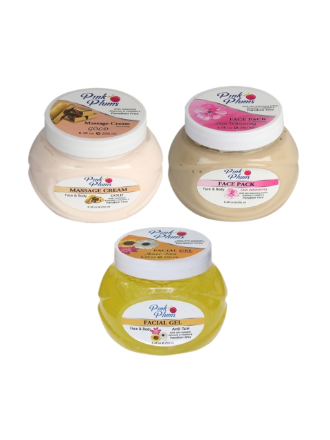 

Pink Plums Skin Care Kit - Massage Cream - Face Pack - Facial Gel - 250 ml each, Multi
