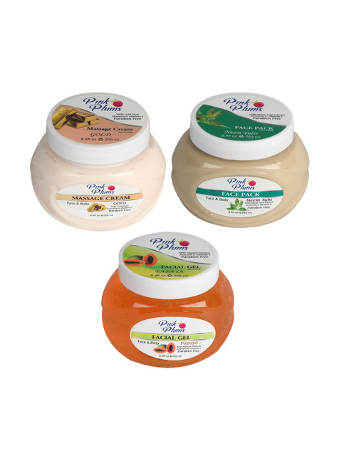 

Pink Plums Skin Care Kit - Massage Cream - Face Pack - Facial Gel - 250 ml each, Multi