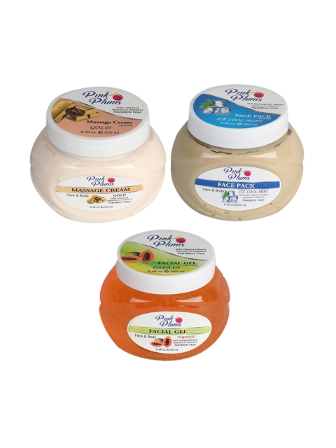 

Pink Plums Skin Care Kit - Massage Cream - Face Pack - Facial Gel - 250 ml each, Multi