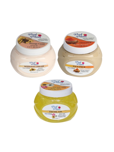 

Pink Plums Skin Care Kit - Massage Cream - Face Pack - Facial Gel - 250 ml each, Multi