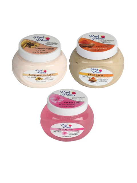 

Pink Plums Skin Care Kit - Massage Cream - Face Pack - Facial Gel - 250 ml each, Multi