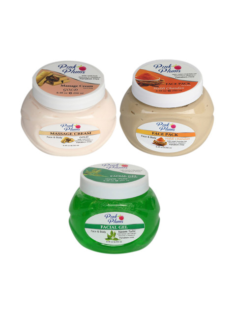 

Pink Plums Skin Care Kit - Massage Cream - Face Pack - Facial Gel - 250 ml each, Multi