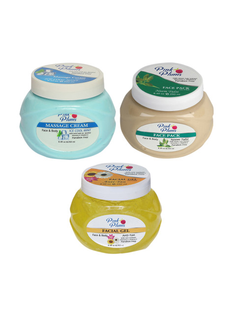 

Pink Plums Skin Care Kit - Massage Cream - Face Pack - Facial Gel - 250 ml each, Multi