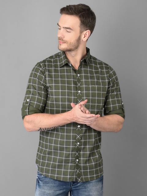 

Canary London Men Olive Green Smart Slim Fit Windowpane Checks Checked Casual Shirt