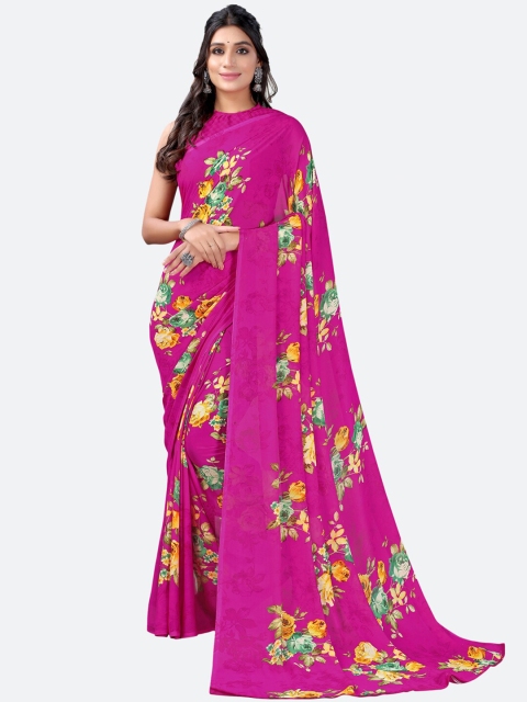 

KALINI Magenta & Green Floral Printed Saree
