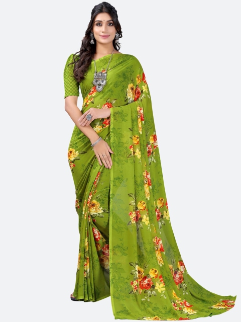 

KALINI Olive Green & Red Floral Saree