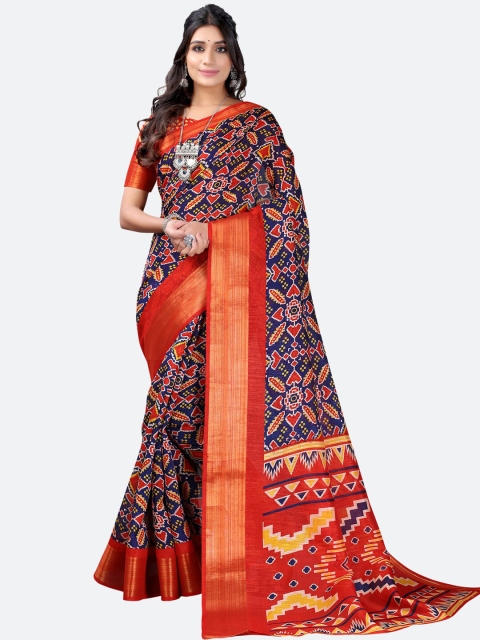 

KALINI Blue & Gold-Toned Ethnic Motifs Zari Patola Saree