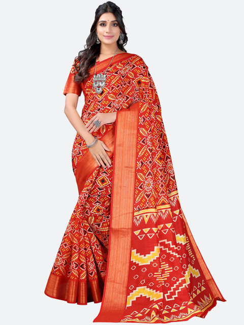 

KALINI Red & Gold-Toned Zari Printed Patola Saree