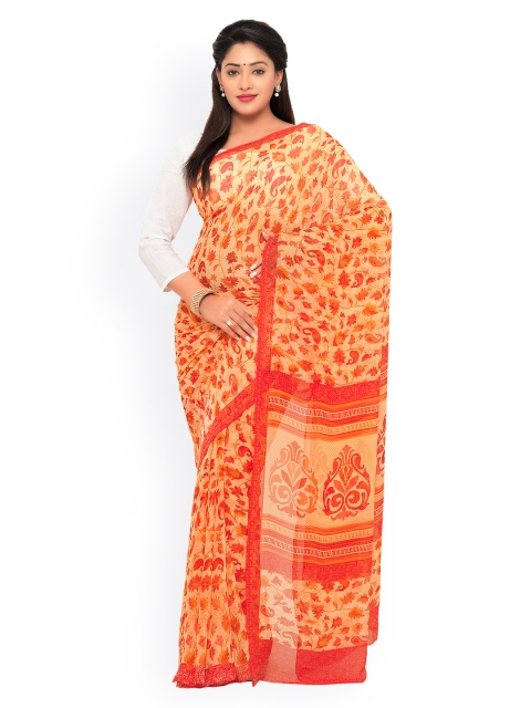 

Kvsfab Orange Georgette Printed Saree