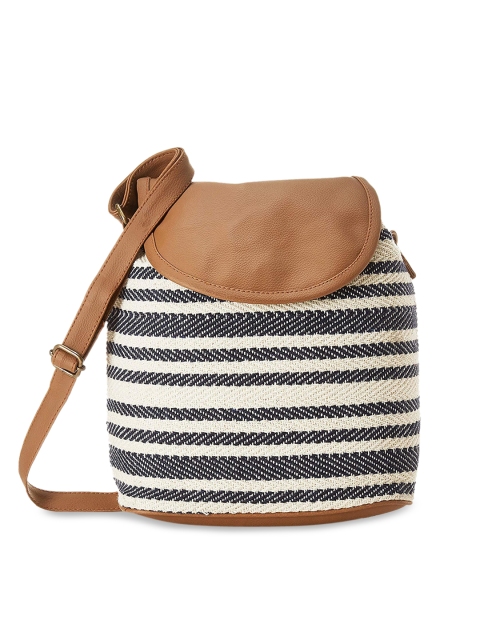

Kanvas Katha Multicoloured Striped Structured Hobo Bag with Tasselled, Multi