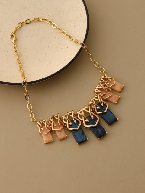 

shaze Gold-Toned & Blue Gold Plated Interlaced Necklace