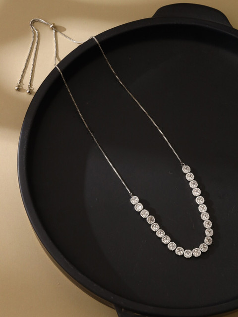 

shaze Silver-Toned & White Copper Silver Plated Tiny Ringed Necklace