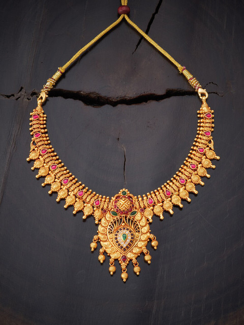 

Kushal's Fashion Jewellery Gold-Plated & Red Silver Temple Necklace