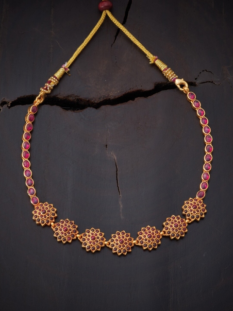 

Kushal's Fashion Jewellery Gold-Toned & Red Silver Temple Necklace